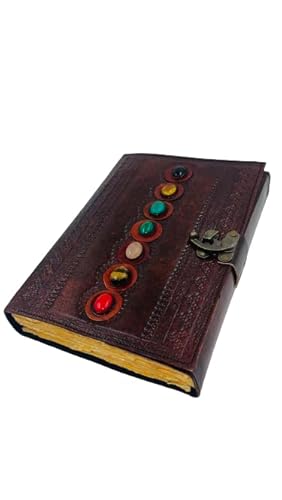 OVERDOSE Seven Stone Handmade vintage leather journal Double Lock Deckle edge paper, Blank spell book of shadows grimoire journal - 7x10 inches|17x25 cm|A4 von OVERDOSE