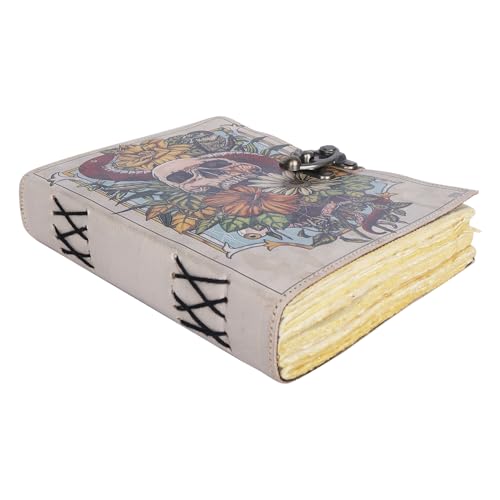 OVERDOSE Skull Design Handmade vintage leather journal • Deckle edge paper, Blank spell book of shadows grimoire journal Talisman Prints - 6x8 inches|15x20 cm| A5 von OVERDOSE