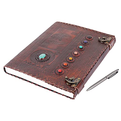 OVERDOSE Tree with 8 Stone Vintage Leather Journal - Handmade Antique Journal For Students & Office For Men Women Diary Leather Sketchbook Drawing - Size 10 X 13 Inches | 25 X 33 cm von OVERDOSE