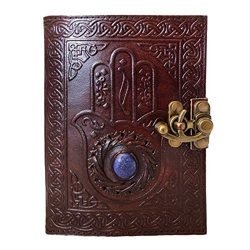 OVERDOSE handgemachte Leder Journal Hamsa Hand drittes Auge Stein geprägt Veranstalter Reise Schreib journal planer Tagebuch notizbuch a6 Size 5x7 inches | 12x17 cm von OVERDOSE