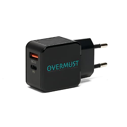 OVERMUST 25 W-Ladegerät für Wandmontage - 25 W-Ladegerät mit PD USB- und USB- QC 3.0-Buchse zum Aufladen von iPhone 14, 13, 12 Pro Max, Samsung, Huawei, iPad, MacBook, AirPods von OVERMUST