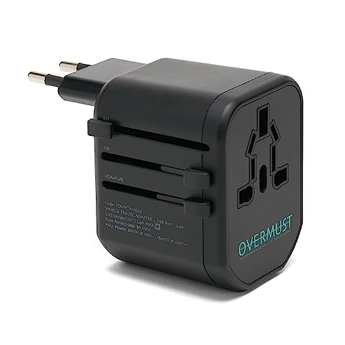 OVERMUST Universal-Reiseadapter mit 2 USB-Anschlüssen - Kompatibel in den USA, Großbritannien, Europa und Australien - Tragbares Design - Absolute Kompatibilität mit 100 V-240 V von OVERMUST