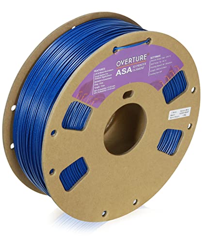OVERTURE ASA Filament 1.75mm, Spule 1kg (2.2lbs), Maßgenauigkeit +/- 0.03 mm, für 3D Drucker (Diamantblau) von OVERTURE