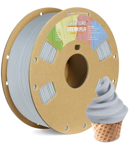 OVERTURE Creme PLA Filament, Pappspule, Premium PLA 1kg (2.2lbs), Maßgenauigkeit 99% Wahrscheinlichkeit +/- 0.03mm, Fit die meisten FDM Drucker (Creme Hellgrau) von OVERTURE