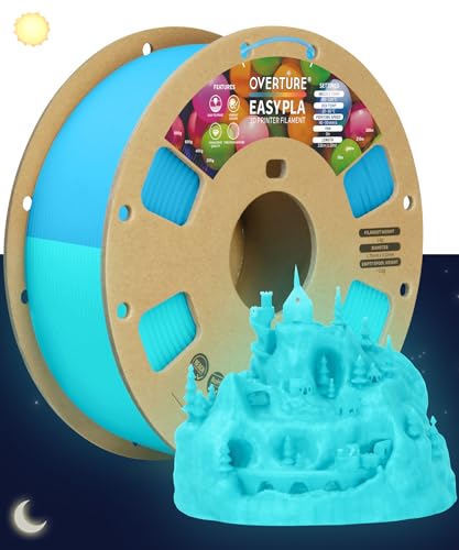 OVERTURE Easy PLA 1.75 mm 3D Druckerfilament, 1kg (2.2 lbs), Verstärkt Zähigkeit PLA, Maßgenauigkeit +/- 0,02 mm (Blau Glow in Dark) von OVERTURE