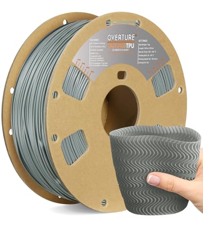 OVERTURE Hochgeschwindigkeits TPU Filament 1.75mm, flexibler TPU-Rollenverbrauch,95A 1kg Spule (2.2lbs), Maßgenauigkeit +/-0.03 mm, für 3D-Drucker (Grau) von OVERTURE