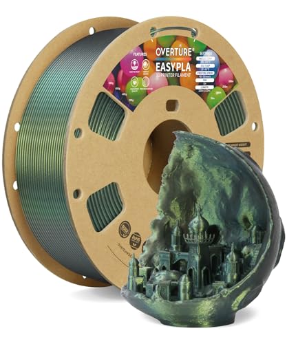 OVERTURE Easy PLA 1.75 mm 3D Druckerfilament, 1kg (2.2 lbs), Verstärkt Zähigkeit PLA, Maßgenauigkeit +/- 0,02 mm für die meisten FDM-Drucker (Shimmer Silbergrün) von OVERTURE