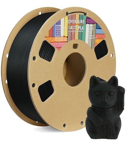 OVERTURE Matte PLA Filament 1,75 mm, 1 kg (2,2 lbs) Spule, Maßgenauigkeit +/- 0,05 mm (Schwarz), Polylactide von OVERTURE