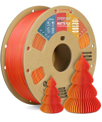 OVERTURE Matte PLA Filament Aufgerüstet 1.75 mm, 1kg (2.2 lbs) Spule, Maßgenauigkeit +/- 0.02mm Filament für 3D Drucker (Orange-Rot) von OVERTURE