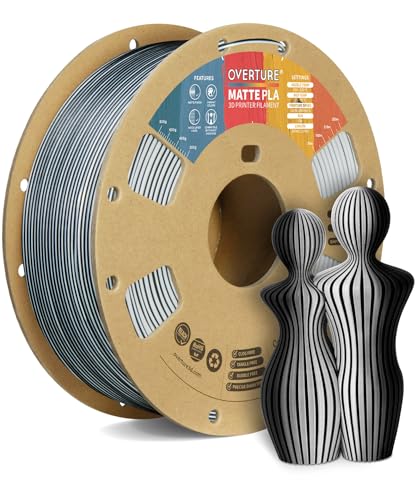 OVERTURE Matte PLA Filament 1.75mm, Matte PLA Rolle 1kg Spule (2.2lbs), Dimensionale Präzision +/-0.02 mm, für 3D Drucker (Schwarz-Weiß) von OVERTURE