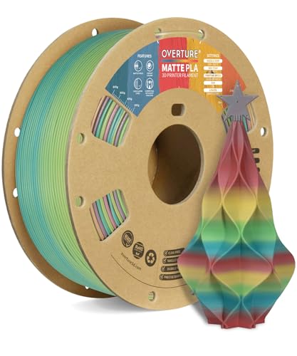 OVERTURE Matte Regenbogen PLA Filament 1.75m, Matte PLA Rolle 1kg Spule (2.2lbs), Maßgenauigkeit +/-0.02 mm, für 3D Drucker (Regenbogen) von OVERTURE