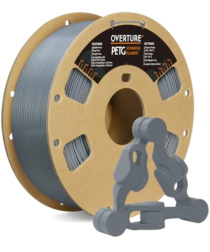 OVERTURE PETG Filament 1,75 mm, 1 kg (2,2 lbs) Spule, Maßgenauigkeit +/- 0,05 mm (Hellgrau) von OVERTURE