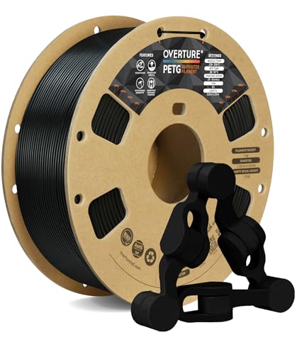 OVERTURE PETG Filament Aufgerüstet 1,75 mm, 1kg (2,2 lbs) Spule, 3D-Druck-Filament, Maßgenauigkeit +/- 0.02 mm (Schwarz) von OVERTURE