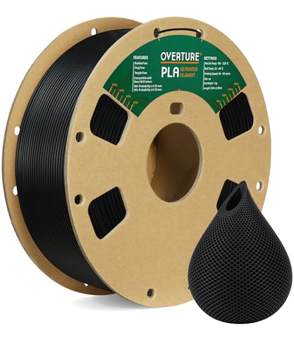 OVERTURE PLA Filament 1,75 mm, 1 kg (2,2 lbs) Spule, Maßgenauigkeit +/- 0,05 mm (Schwarz) von OVERTURE