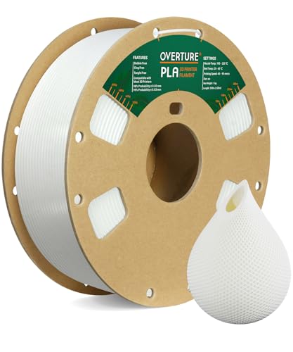 OVERTURE PLA Filament 1,75 mm, 1 kg (2,2 lbs) Spule, Maßgenauigkeit +/- 0,05 mm (Weiß) von OVERTURE