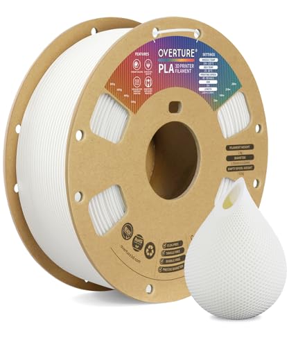 OVERTURE Filament PLA 1.75mm Aufgerüstet, 3D Drucker PLA Filament 1kg Spule (2.2 LBS), Maßgenauigkeit +/- 0.02mm (Weiß) von OVERTURE