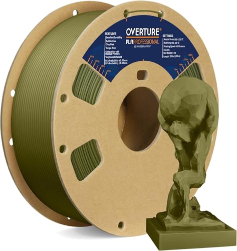 OVERTURE PLA Plus (PLA+) PLA-Filament 1,75 mm, professionelle PLA-Festigkeit, 1 kg Filament (2,2 lbs), Maßgenauigkeit 99% Wahrscheinlichkeit +/- 0,03 mm, für 3D-Drucker (Army Green) von OVERTURE