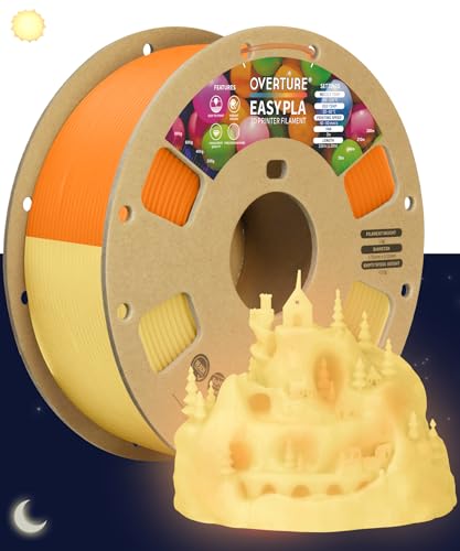OVERTURE Easy PLA 1.75 mm 3D Druckerfilament, 1kg (2.2 lbs), Verstärkt Zähigkeit PLA, Maßgenauigkeit +/- 0,02 mm (Orange Glow in Dark) von OVERTURE