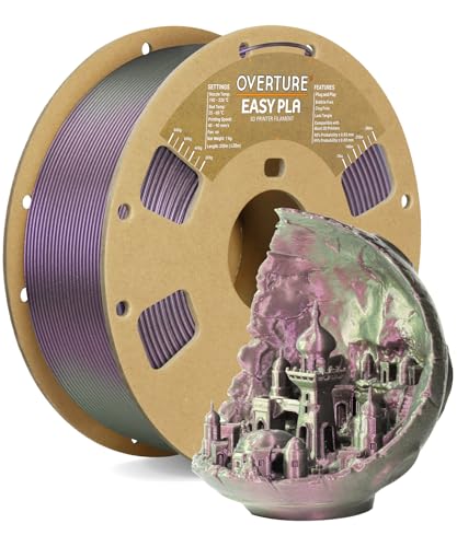 OVERTURE Shimmer EASY PLA Filament 1.75 mm, EASY PLA 3D Drucker Filament 1kg (2.2lb), Maßgenauigkeit +/- 0.03 mm, Kompatibel mit den meisten FDM Druckern (Shimmer Purple) von OVERTURE