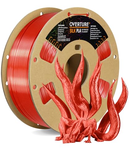 OVERTURE Silk PLA Filament 1.75mm, 1kg Spule (2.2lbs), Maßgenauigkeit +/- 0.03 mm, für 3D-Drucker (Silk Frisches Rot) von OVERTURE