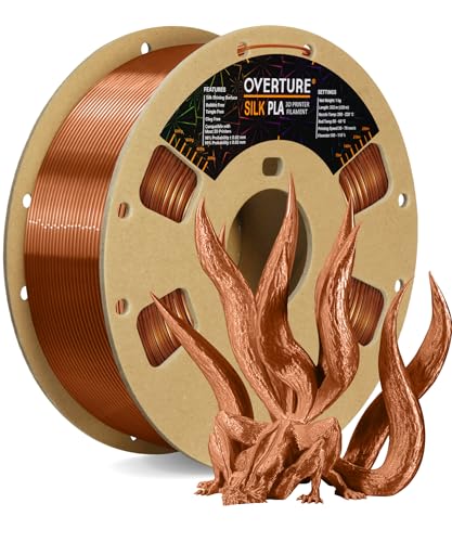 OVERTURE Silk PLA PLA-Filament, 1,75 mm Verbrauch, 1 kg Filament (2,2 lbs), Maßgenauigkeit 99% Wahrscheinlichkeit +/- 0,03 mm, für 3D-Drucker (Kupferseide) von OVERTURE