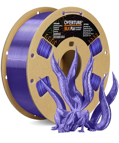 OVERTURE Silk PLA PLA-Filament, 1,75 mm Verbrauch, 1 kg Filament (2,2 lbs), Maßgenauigkeit 99% Wahrscheinlichkeit +/- 0,03 mm, für 3D-Drucker (Silk Purple) von OVERTURE