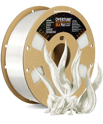 OVERTURE Silk PLA PLA Filament, 1,75 mm Verbrauch, 1 kg Filament (2,2 lbs), Maßgenauigkeit 99% Wahrscheinlichkeit +/- 0,03 mm, für 3D-Drucker (Silk Weiß) von OVERTURE