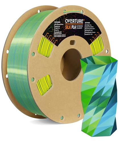 OVERTURE Silk PLA Zweifarbig Filament 1.75mm für 3D Drucker, 1kg Spule (2.2lbs), Maßgenauigkeit +/- 0.03mm 3D Drucker Filament (Silk Blau-Gelb) von OVERTURE