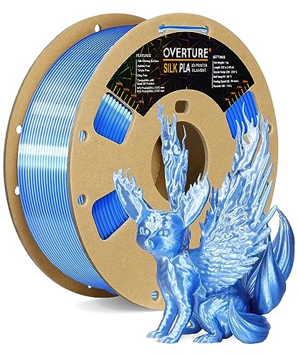 OVERTURE Silk PLA Zweifarbig Filament 1.75mm für 3D Drucker, 1kg Spule (2.2lbs), Maßgenauigkeit +/- 0.03mm 3D Drucker Filament (Silk Blau-Silber) von OVERTURE