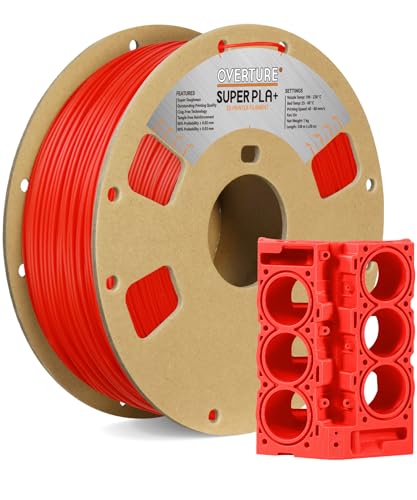 OVERTURE Super PLA+ Filament 1.75mm, 1kg Spule (2.2lbs), Maßgenauigkeit +/- 0.03 mm, für 3D Drucker (Rot) von OVERTURE
