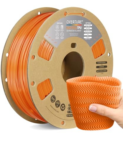 OVERTURE TPU Filament 1.75 mm, Hohe Geschwindigkeit TPU 3D-Drucker Filament, 95A 1kg Spule (2.2 lbs) Super Speedy TPU Filament für High Speed Drucker (Orange) von OVERTURE