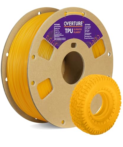 OVERTURE TPU Filament 1,75 mm Flexible TPU Rolle Weiches 3D-Drucker-Filament, 95A 1kg Spule (2,2 lbs), Maßgenauigkeit +/- 0,03 mm, 1 Packung (Gelb) von OVERTURE