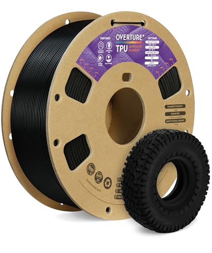 OVERTURE TPU Filament 1.75 mm, Flexible TPU Rolle Weiches 3D-Drucker Filament, 95A 1kg Spule (2.2 lbs), Maßgenauigkeit +/- 0,02 mm (Schwarz) von OVERTURE