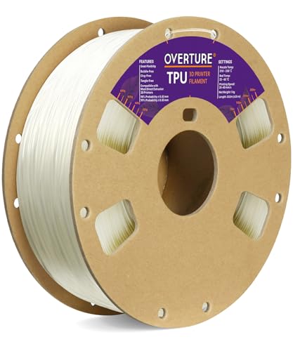 OVERTURE TPU Filament 1,75 mm Flexible TPU Rolle Weiches 3D-Drucker-Filament, 95A 1kg Spule (2,2 lbs), Maßgenauigkeit +/- 0,03 mm, 1 Packung (Transparent) von OVERTURE