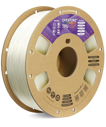 OVERTURE TPU Filament 1,75 mm Flexible TPU Rolle Weiches 3D-Drucker-Filament, 95A 1kg Spule (2,2 lbs), Maßgenauigkeit +/- 0,03 mm, 1 Packung (Transparent) von OVERTURE