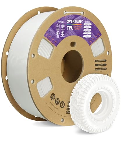 OVERTURE TPU Filament 1,75 mm Flexible TPU Rolle Weiches 3D-Drucker-Filament, 95A 1kg Spule (2,2 lbs), Maßgenauigkeit +/- 0,03 mm, 1 Packung (Weiß) von OVERTURE