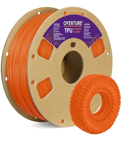 OVERTURE TPU Filament 1,75 mm Flexible TPU Rolle Weiches 3D-Drucker-Filament,95A 1kg Spule (2,2 lbs), Maßgenauigkeit +/- 0,03 mm, 1 Packung (Orange) von OVERTURE