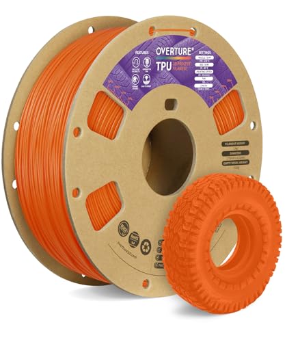 OVERTURE TPU Filament 1.75 mm, Flexible TPU Rolle Weiches 3D-Drucker Filament, 95A 1kg Spule (2.2 lbs), Maßgenauigkeit +/- 0,02 mm (Orange) von OVERTURE