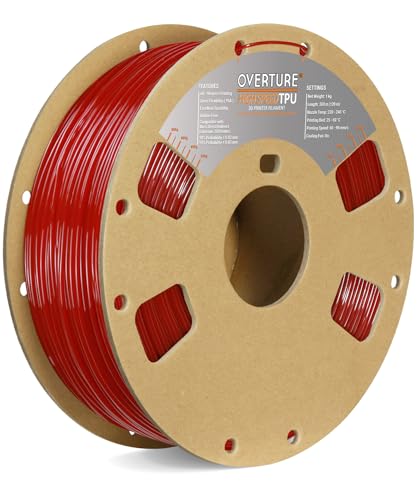 Overture TPU-Hochgeschwindigkeits-Filament, Rolle, flexibel, 1,75 mm, 3D-Drucker-Verbrauchsmaterialien, 1 kg Spule, Maßgenauigkeit +/- 0,05 mm, HS Transluzentes Rot von OVERTURE