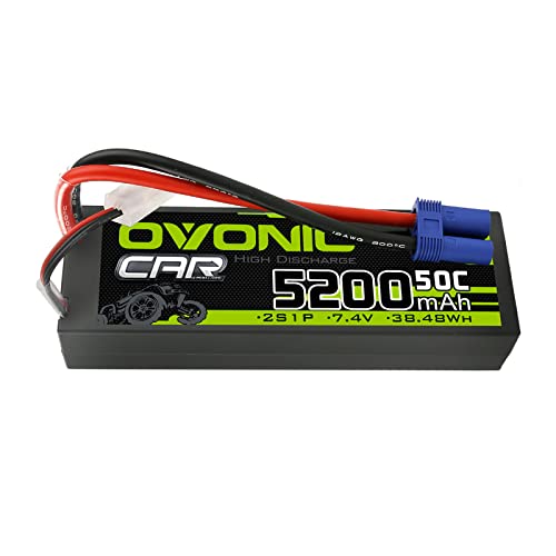 OVONIC 2S LiPo Akku 5200mAh Akku 50C 7,4V Hardcase LiPo Akku mit EC5 Stecker für 1/10 RC Auto von OVONIC