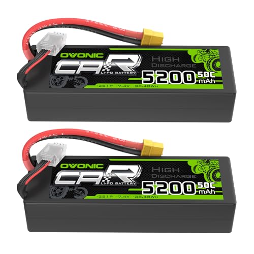 OVONIC 2S Lipo Akku 5200mAh 7.4V 50C Hardcase Lipo Akku mit XT60 Stecker für 1/8 or 1/10 RC Car Trucks RC Flugzeug RC Hubschrauber RC Auto RC Boot(2PCS) von OVONIC