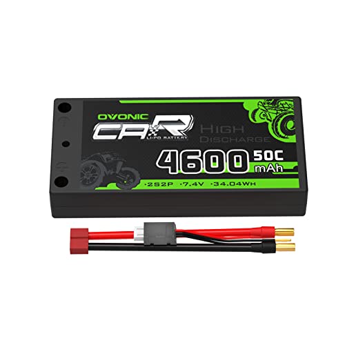 OVONIC 2S Lipo Akku 7,4 V 50C 4600mAh Shorty Lipo Akku Hartschalenetui mit 4-mm-Geschoss-Deans-Ultra-Steckverbinder für RC-Fahrzeuge im Maßstab 1:10 PKW, LKW, Boote von OVONIC