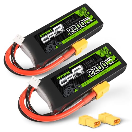 OVONIC 2S Lipo Akku 7,4V 2200mAh 50C mit XT60 Anschluss Kompatibel mit RC 1/16 oder 1/14 RC Flugzeug Auto Boot Quadcopter 2 Stück(zusätzlich EIN TRX Anschluss OVONIC 2S Lipo Akku 7,4V 2200mAh 50C mit XT60 Anschluss Kompatibel mit RC 1/16 oder 1/14 RC Flugzeug Auto Boot Quadcopter 2 Stück(zusätzlich EIN TRX Anschluss von OVONIC