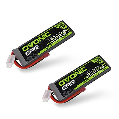 OVONIC 2s Lipo Akku 5200mAh 100C 7.4V Lipo mit Deans Stecker Hardcase für FPV RC Flugzeug Auto RC Quadcopter Hubschrauber LKW Boot Hobby (2 Stück) von OVONIC