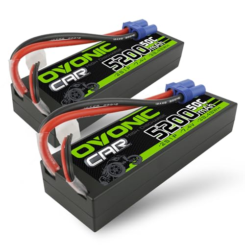 OVONIC 2s Lipo Akku 5200mAh 50C 7,4V Hardcase LiPo Akku mit EC5 Stecker für 1/10 RC Auto（2PCS von OVONIC