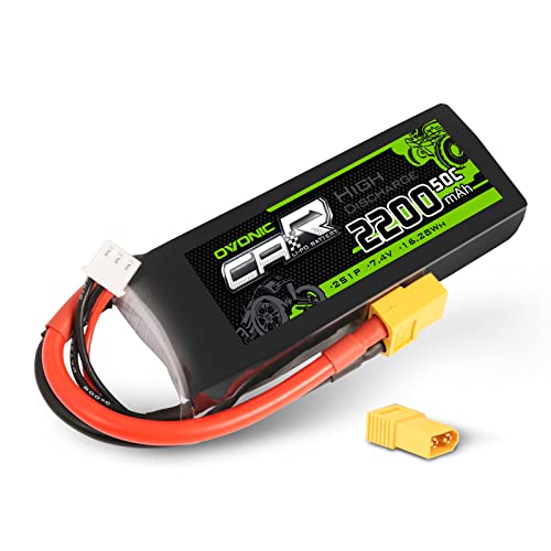 OVONIC 2s Lipo Akku 7,4V 2200mAh 50C mit XT60 Anschluss Kompatibel mit RC 1/16 oder 1/14 RC Flugzeug Auto Boot Quadcopter 1 Stück(zusätzlich EIN TRX Anschluss von OVONIC