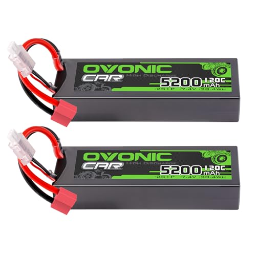 OVONIC 2s Lipo Akku 7.4V 5200mAh 120C mit Deans T Stecker Lipo Batterie für RC Auto Truck Truggy Quadcopter Hubschrauber LKW Boot Flugzeug(2PCS) von OVONIC