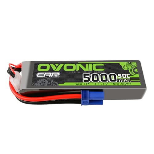 OVONIC 3S Lipo Akku 11.1V 5000mAh 50C mit EC5 Stecker Zellen für 1/8 und 1/10 RC Auto FPV UAV RC Boot Flugzeug Helikopter Multirotor von OVONIC