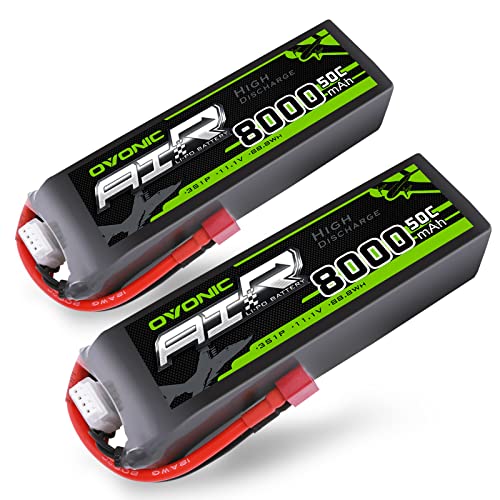 OVONIC 3S Lipo Akku 11.1V 8000mAh 50C mit Deans T Stecker LiPo Batterie Zellen für 1/8 und 1/10 RC Auto FPV UAV RC Boot Flugzeug Helikopter Multirotor (2 Stück) von OVONIC