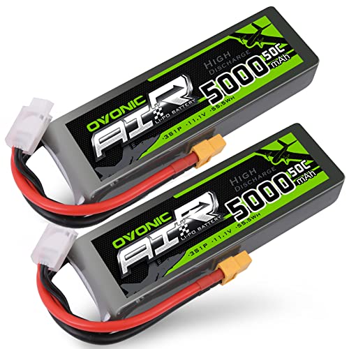 OVONIC 3S Lipo Akku 50C 5000mAh 11.1V LiPo RC Akku mit XT60-Stecker für RC Auto Boat Truck Heli Flugzeug Quadcopter Hubschrauber Multi-Motor Hobby DIY Teile EIN zusätzlicher TRX-Stecker（2 Packs） von OVONIC